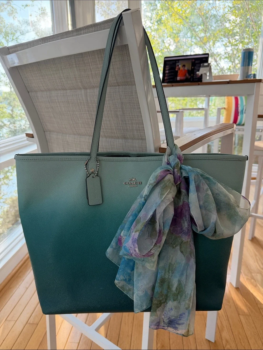 Coach Ombre Teal Tote with Floral Scarf